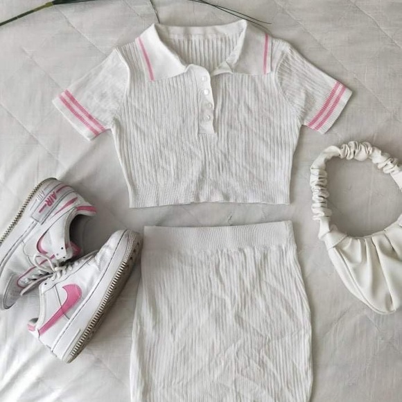 SOLD! White Ribbed Two Piece Set - Picture 2 of 4